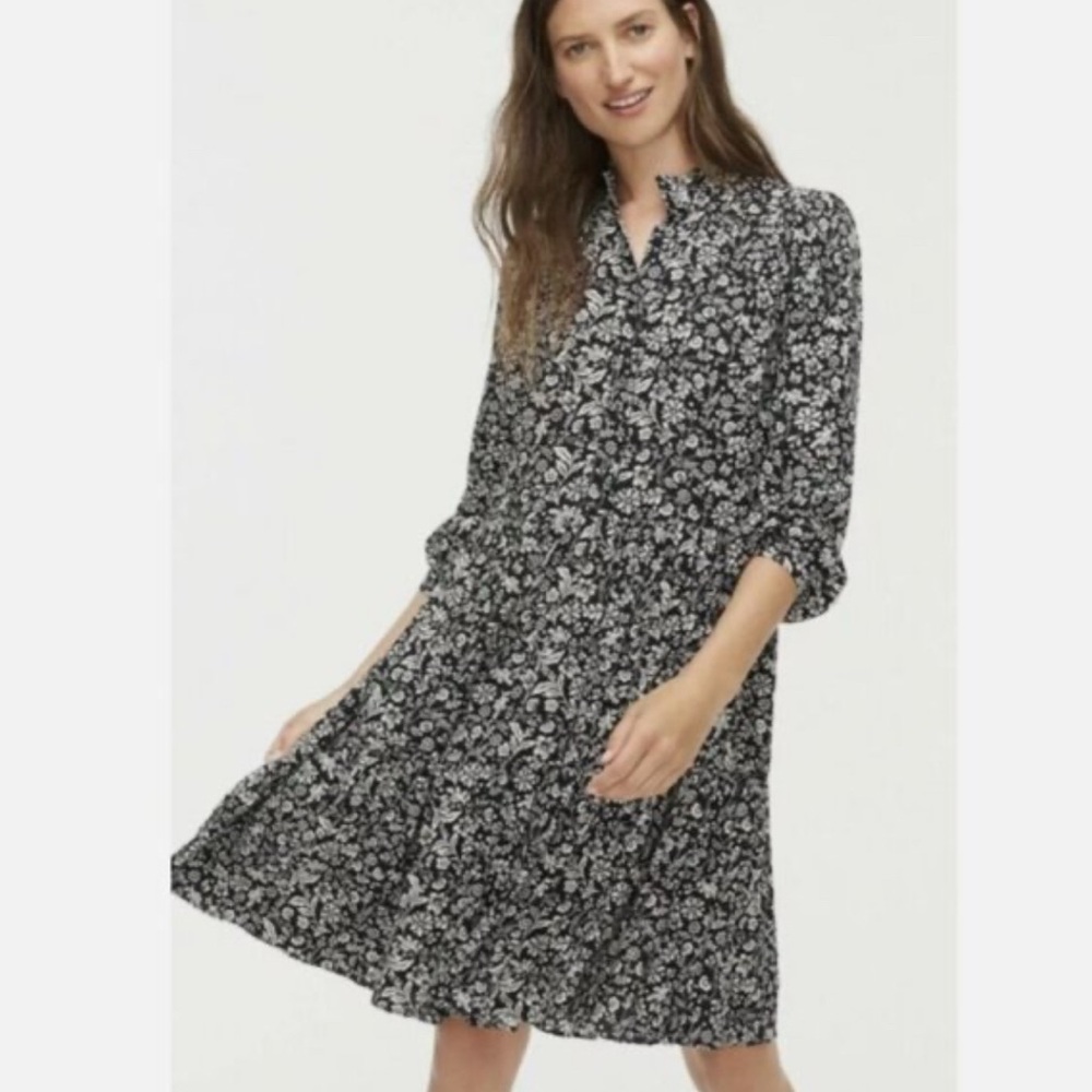 J. Crew Black and White Floral Dress in “Tossed Floral”